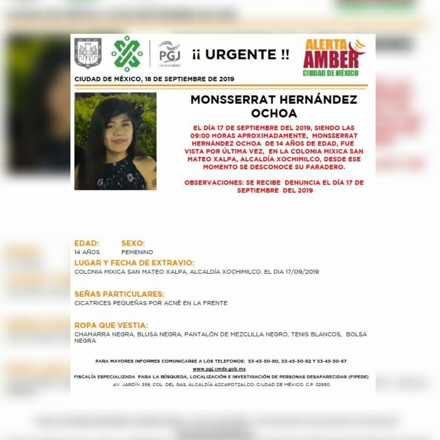 Alerta Amber: Ayuda a localizar a Monsserrat Hernández, desaparecida en Xochimilco