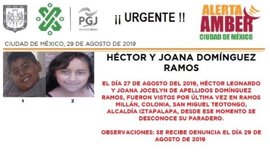 Alerta Amber: Ayuda a localizar a Héctor y Joana, desaparecidos en Iztapalapa