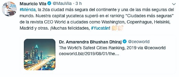 Mérida, la segunda ciudad más segura de América: Ceo World