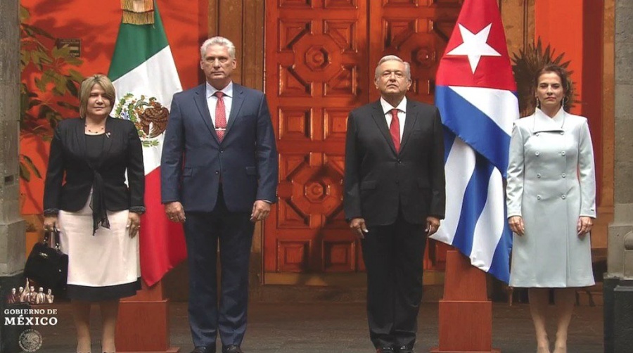 Recibe el presidente López Obrador a su similar de Cuba en Palacio Nacional