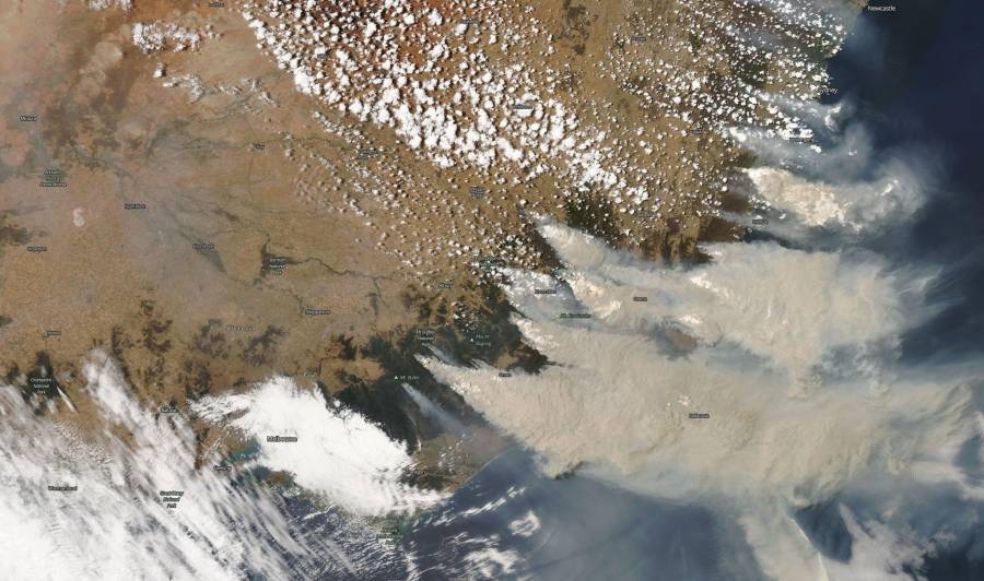 Así se ven los incendios en Australia desde el espacio