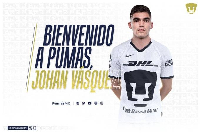 Pumas hace oficial el fichaje de Johan Vásquez
