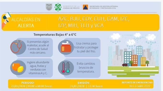 Más frío! Alerta naranja en 6 alcaldías. Se espera temperatura de un grado