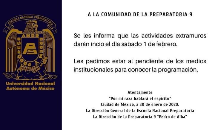 Prepa 9 tendrá clases extramuros a partir de este sábado