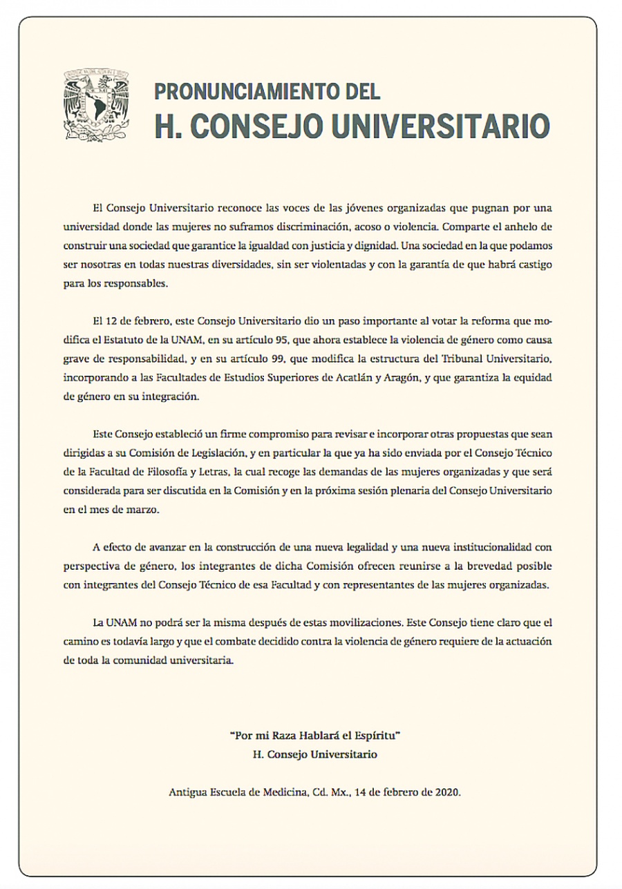 Entran en vigor reformas sobre violencia de g&eacute;nero en UNAM