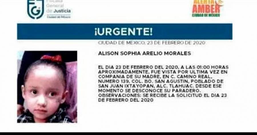 Activan la Alerta Amber para buscar a Alison, de 3 años