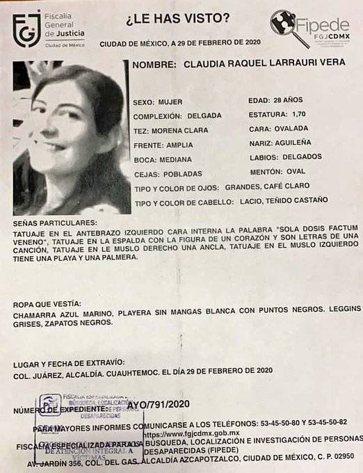Encuentran viva a Claudia Larrauri Vera, desaparecida en Reforma