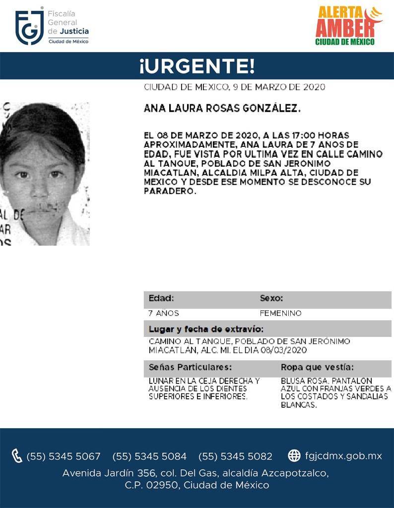Desaparece niña de 7 años en Milpa Alta