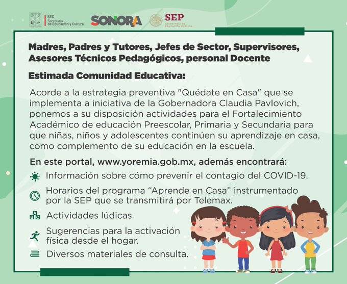 Ante la cuarentena por Covid-19, habilitan plataforma para alumnos de educación básica en Sonora