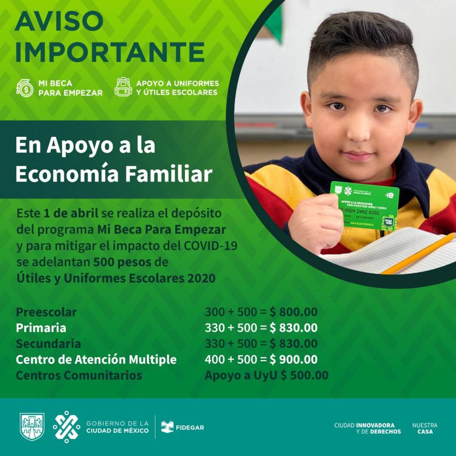 1 de abril se depositarán los primeros apoyos económicos a estudiantes de educación básica
