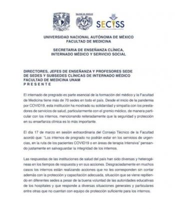 UNAM y Poli separan a pasantes de hospitales por falta de protecci&oacute;n 