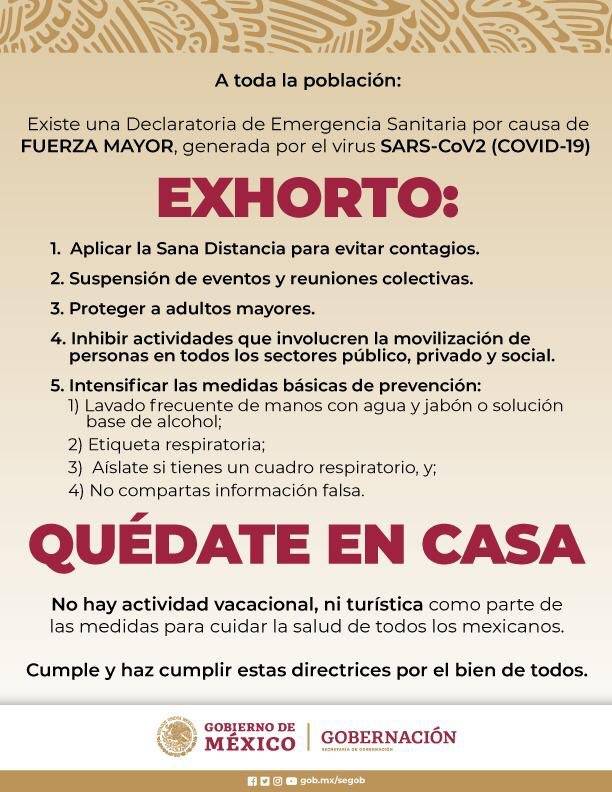 Segob exhorta a la poblaci&oacute;n a quedarse en casa