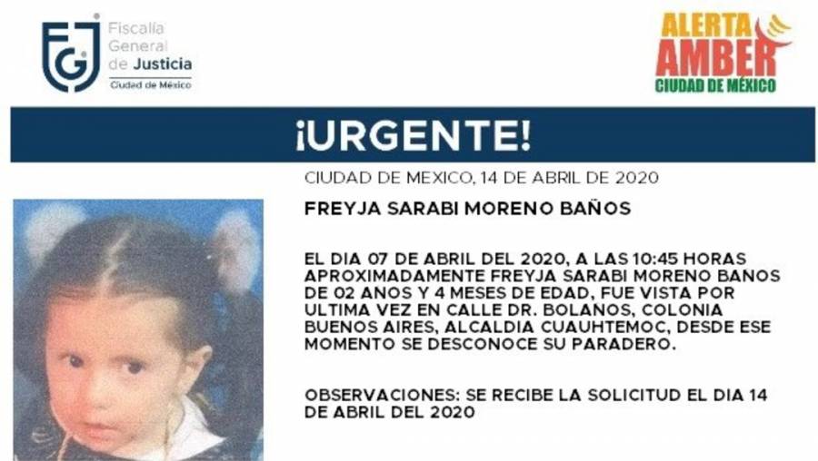 Alerta Amber: Ayuda a localizar a Freyja Sarabi, extraviada en la Cuauhtémoc