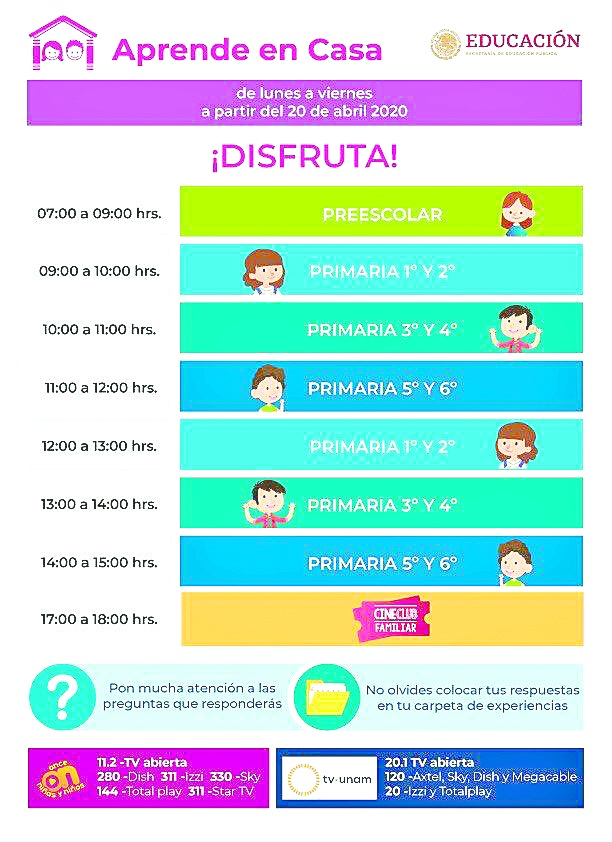 SEP presenta horarios y canales para clases en casa