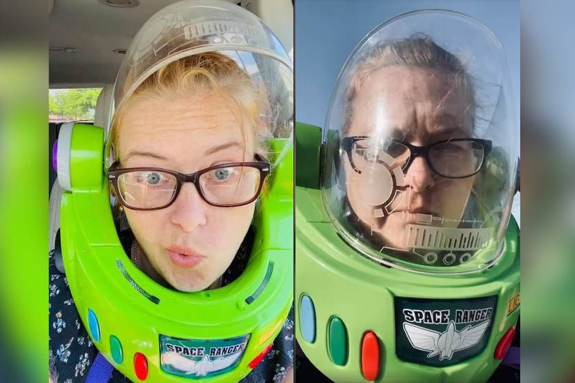 Traje de Buzz Lightyear protege del Covid-19 a mujer que va de compras