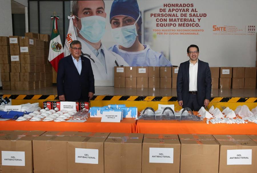 SNTE dona 989 mil insumos de higiene y protección para personal médico