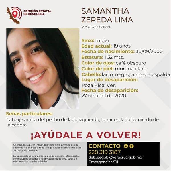 Piden ayuda para encontrar a Samantha Zepeda, del Tec Poza Rica