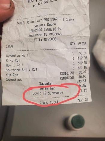 Restaurante en EE. UU. hace cargo extra por Covid-19