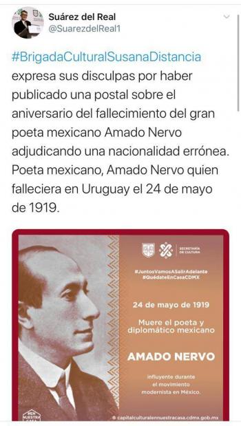 Recuerdan a Amado Nervo, se equivocan y Su&aacute;rez del Real pide disculpas