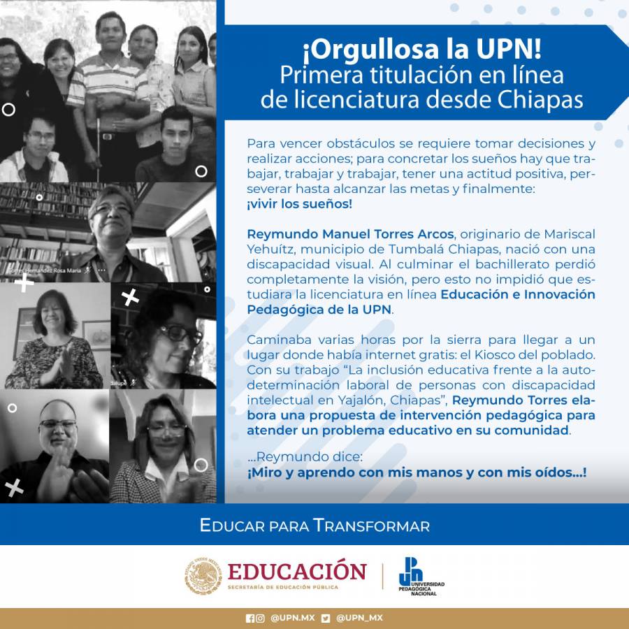 Presenta estudiante con discapacidad visual primer examen profesional en línea de la UPN