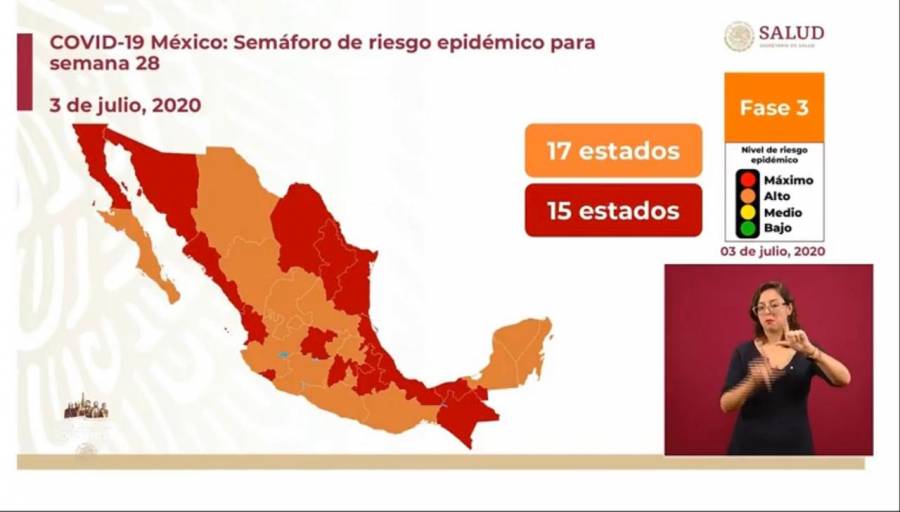 Dan a conocer el semáforo epidemiológico que aplicara del 6 al 12 de julio en México