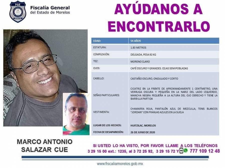 Buscan a Marco Antonio Salazar Cue, desapareció en Morelos