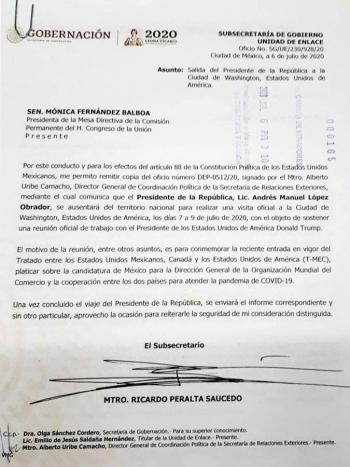 Envía López Obrador comunicación por ausencia a la Comisión Permanente