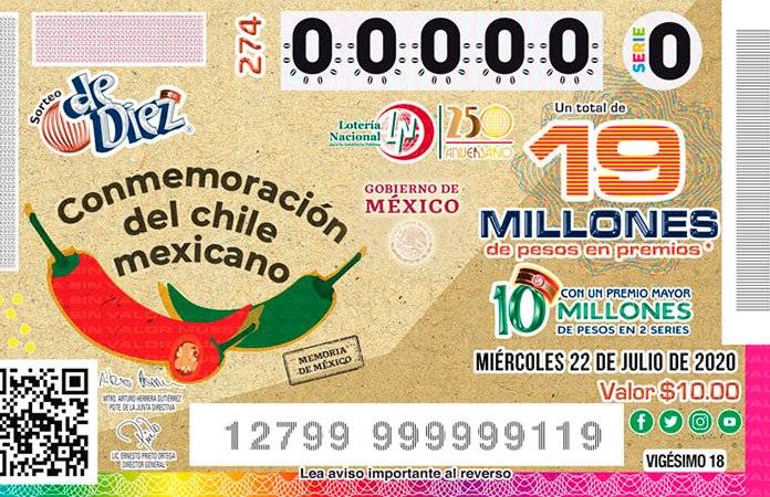 Lotería Nacional presenta billete conmemorativo dedicado al chile mexicano