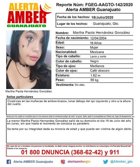 Activan Alerta Amber para localizar a Martha Paola Hernández