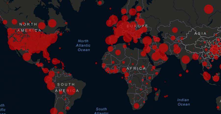 Este mapa muestra los casos de Covid-19 en tiempo real a nivel mundial