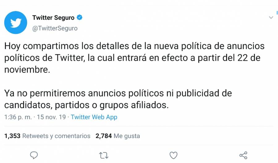 DESDE 2019 SE RETIRÓ PROPAGANDA, RESPONDE TWITTER