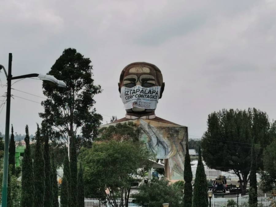 EN IZTAPALA, CON MAYOR CONTAGIOS Y MUERTES POR COVID EN CDMX, PONEN CUBREBOCAS A JUAREZ