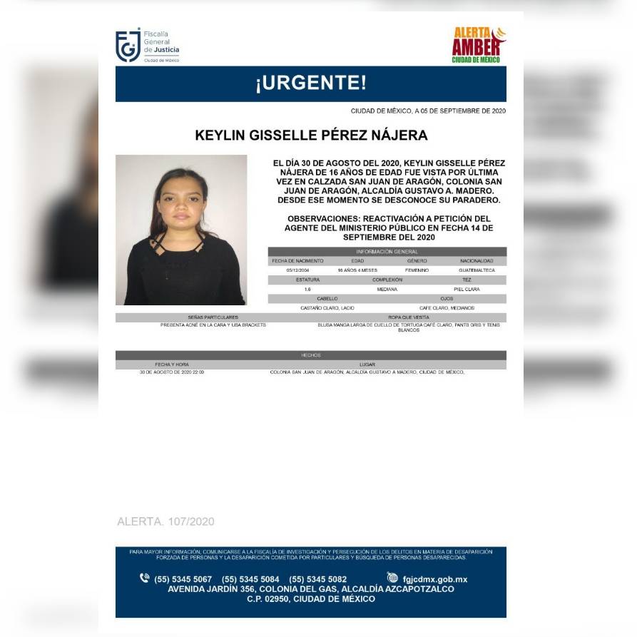 Alerta Amber: Ayuda a localizar a Keylin Giselle Pérez Nájera, extraviada en la GAM