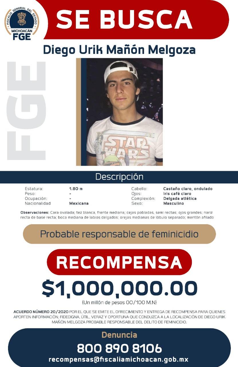 FGE de Michoacan emite alerta migratorio contra Diego Urik
