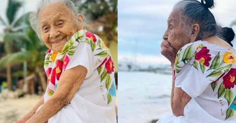 Por primera vez visita el mar; Bisabuelita se gana el corazón de millones