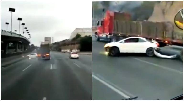 Video: Tráiler arrastra a vehículo sobre la carretera México-Querétaro