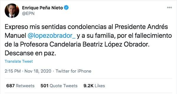 Muere Candelaria López Obrador, hermana del presidente