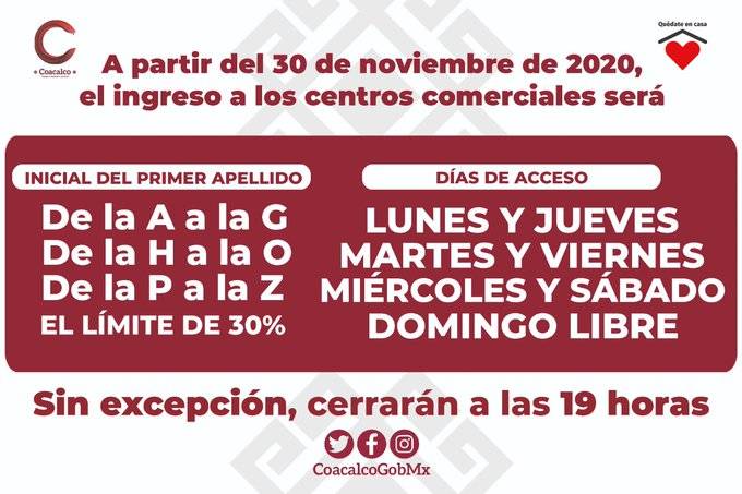 ¡Atención, firmes, ya! Por apellido, ingresarán a centros comerciales en Coacalco