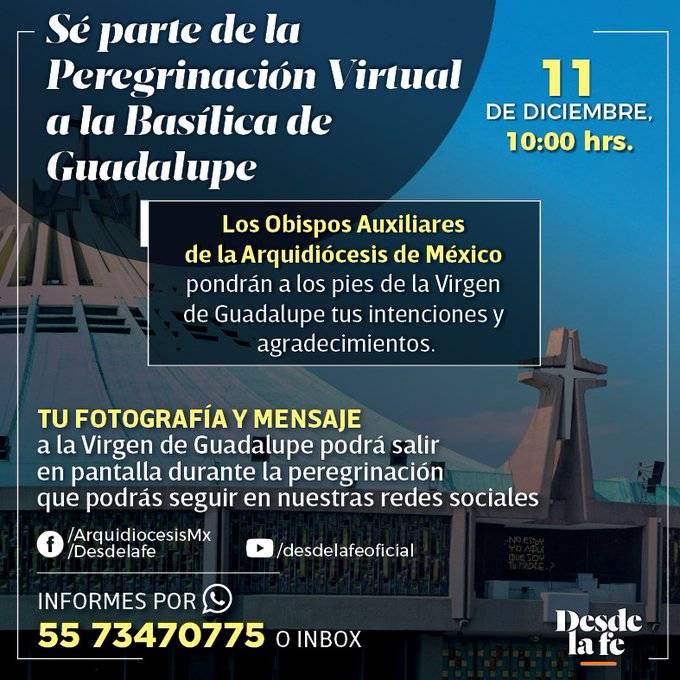 ¡Participa en la peregrinación virtual en honor de la Virgen de Guadalupe! Quédate en casa