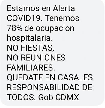 Alerta gobierno CDMX vía SMS por alza de casos Covid