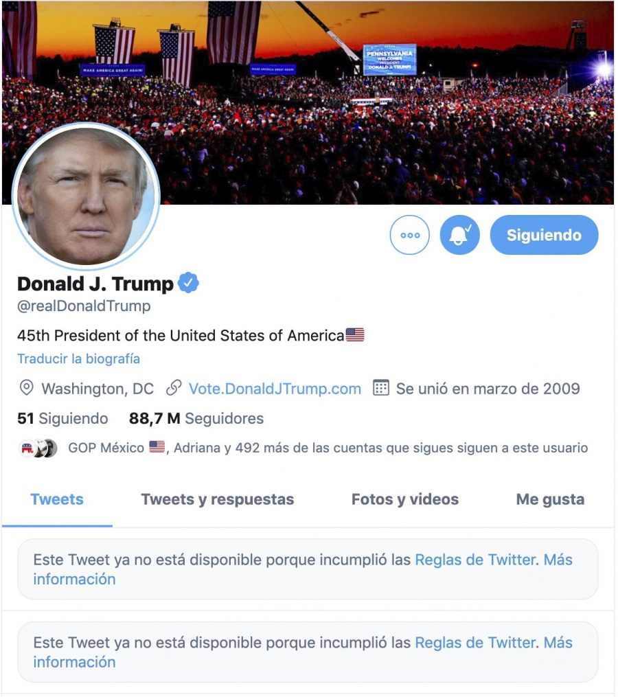 Trump, vetado en las redes “indefinidamente”
