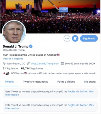 Trump, vetado en las redes “indefinidamente”