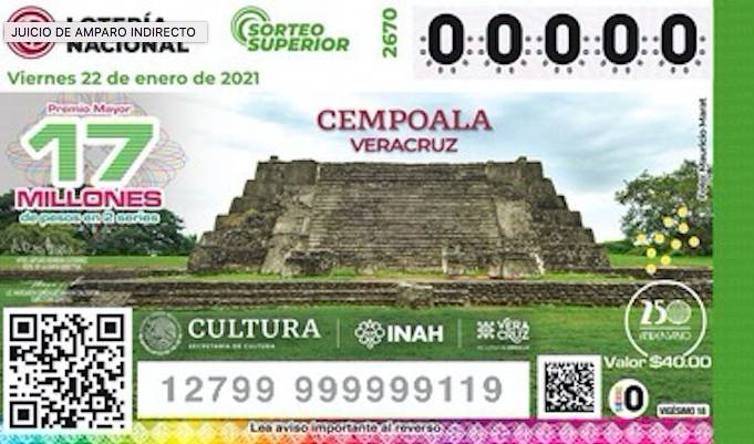 Lotería resalta zonas arqueológicas, iniciando por Cempoala, Veracruz