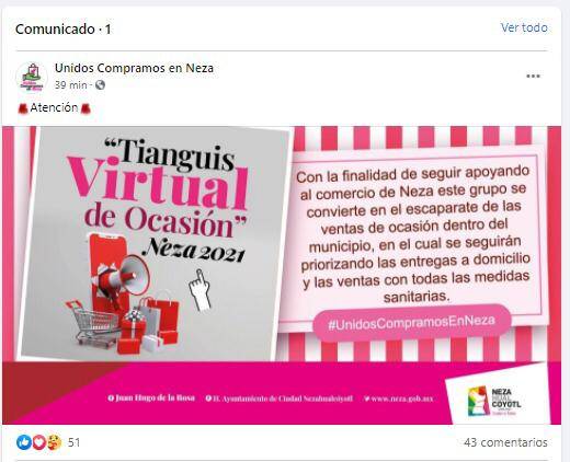 Por 14 de febrero lanzan Tianguis Virtual de Ocasión en Neza