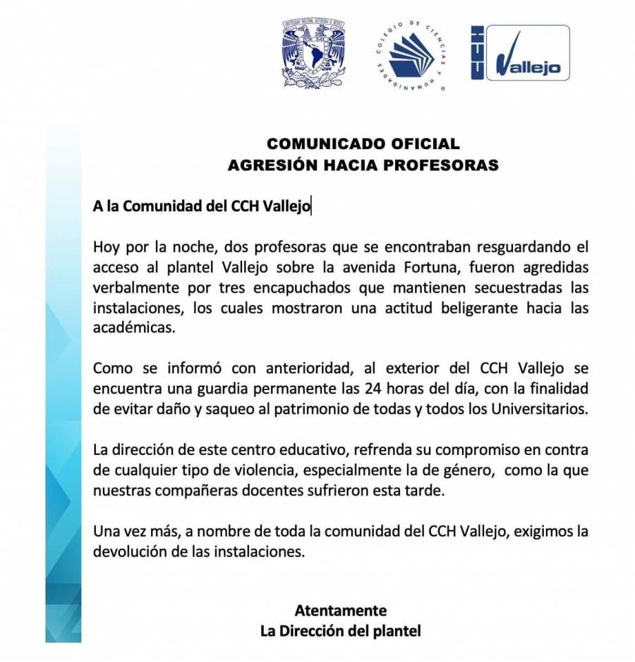 Sufren agresión profesoras del CCH Vallejo