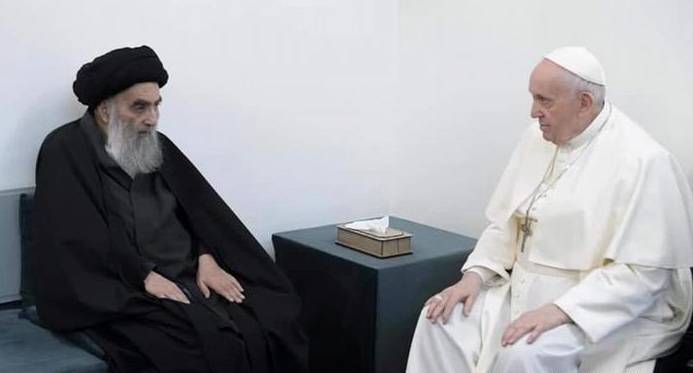 En Irak, papa Francisco se re&uacute;ne con el ayatola Ali al-Sistani