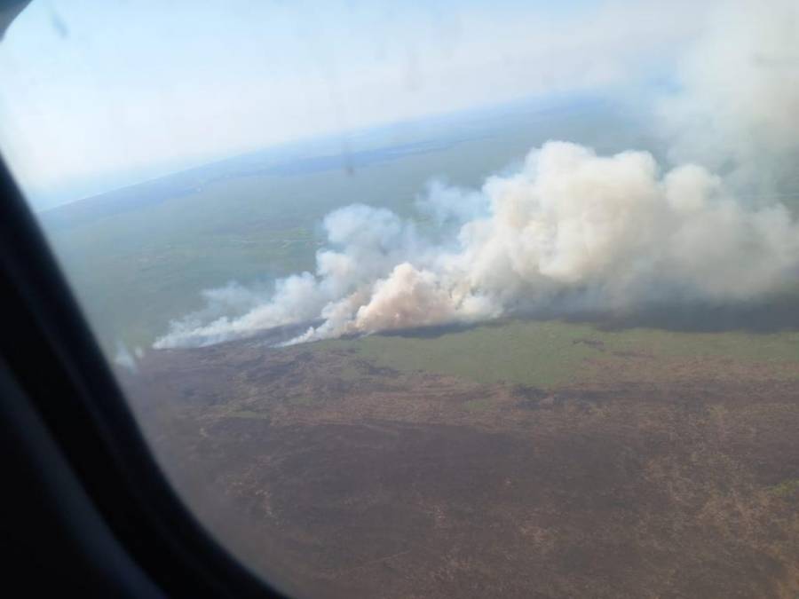 Realizan vuelo de inspección en la Reserva de la Biosfera “La Encrucijada” para combatir incendio