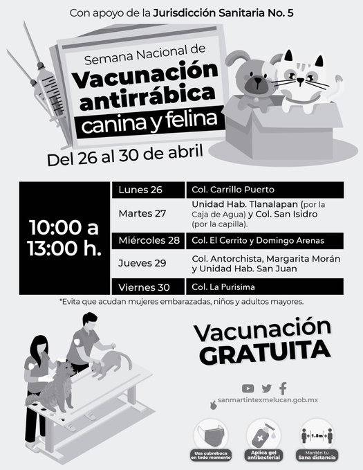 Semana Nacional de Vacunación Antirrábica en San Martín Texmelucan, Puebla