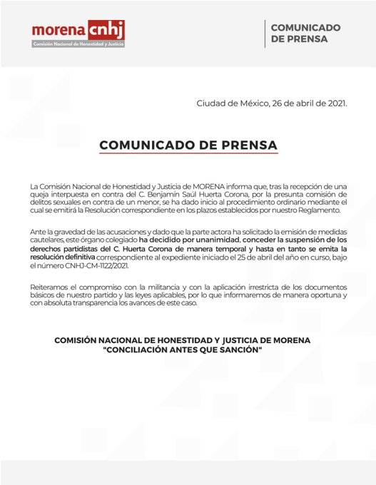 Suspende Morena derechos partidistas a diputado Saúl Huerta