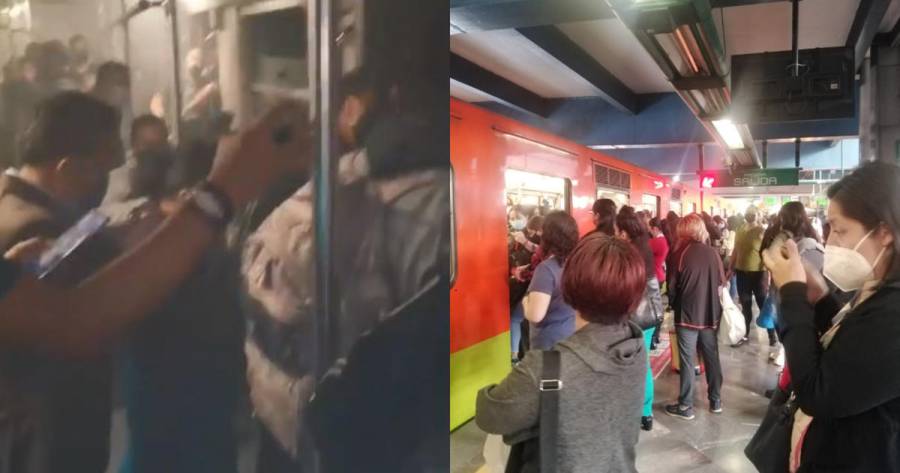 Falla tren del Metro de la Linea 8; usuarios caminan sobre las vías